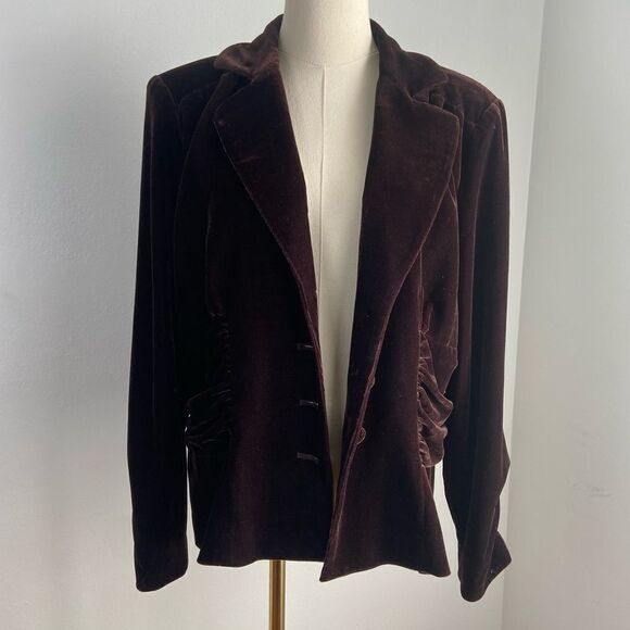 Vtg 90s Brown Velvet Blazer Women XLP Steampunk Academia Western Equestrian Goth - Picture 13 of 13